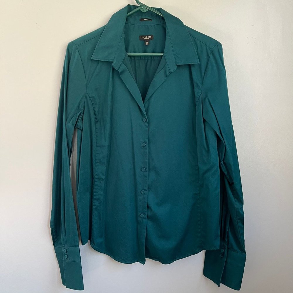 Talbots cotton dark green button down shirt